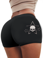 Five-Pointed Star Skull Printed Tight Shorts