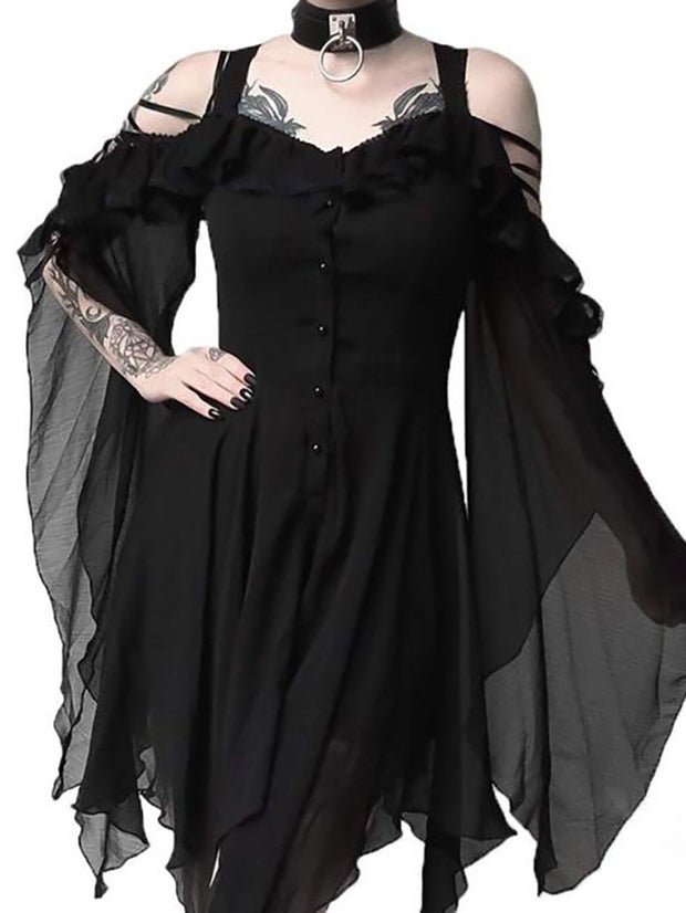 Cold Shoulder Flared Sleeve Gothic Dress