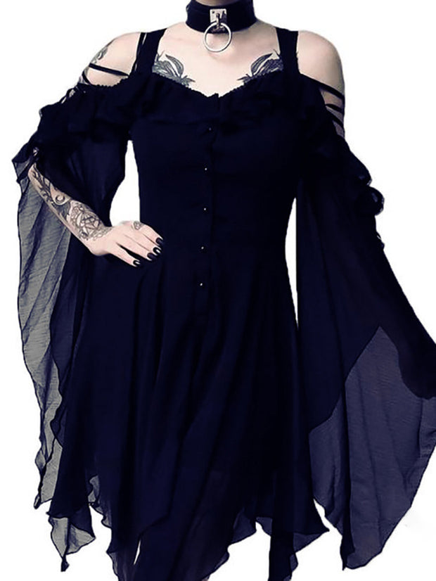 Cold Shoulder Flared Sleeve Gothic Dress