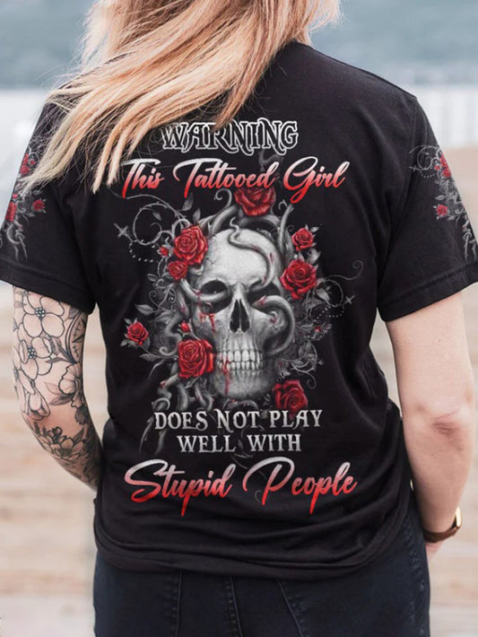 Women's Skull Rose Personalized Slogan Printed T-shirt