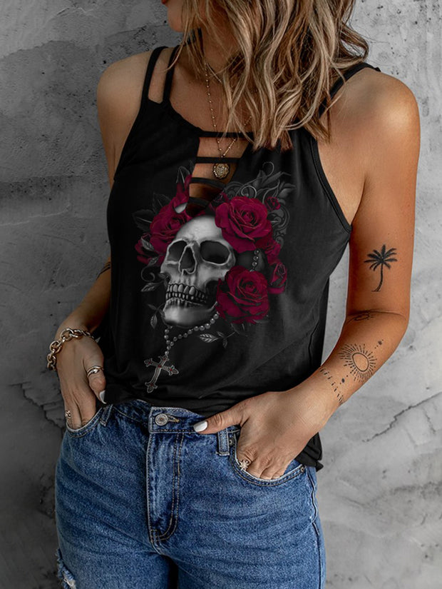 Rose Printed Sexy Hollow Camisole