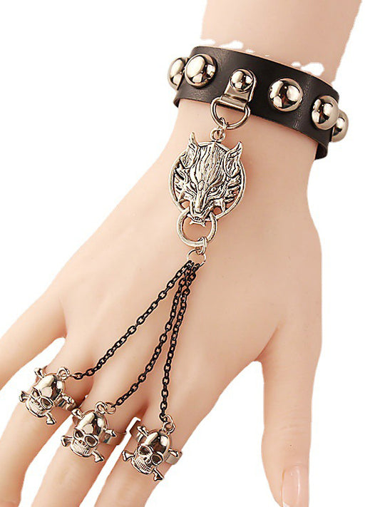 Gothic Punk Bracelet Wolf Head Skull Bracelet