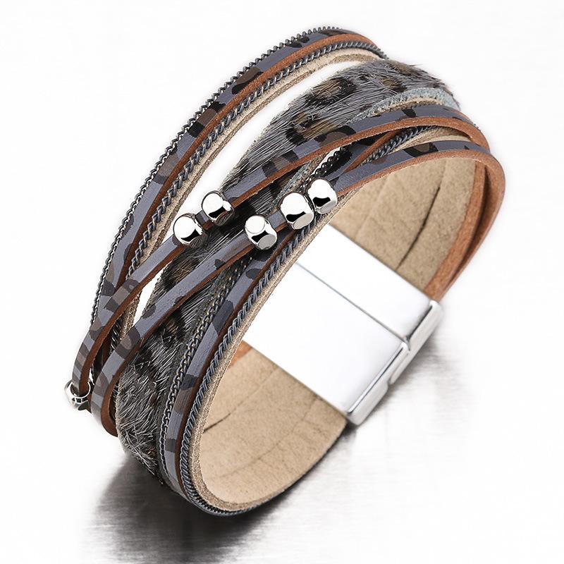 Leopard Print Trendy Alloy Magnetic Horsehair Bracelet