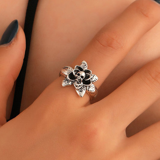 Bague Fleur Crâne Punk 