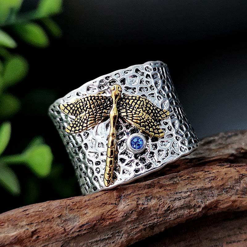 Golden Dragonfly Rhinestone Metal Rings