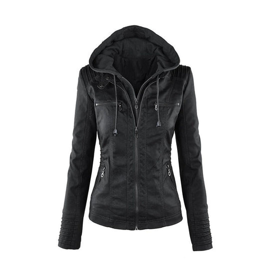 Women's Short Leather Motorcycle Jacket