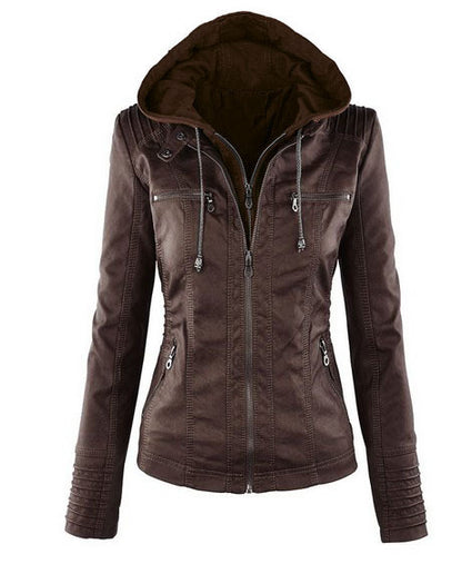 Women's Short Leather Motorcycle Jacket