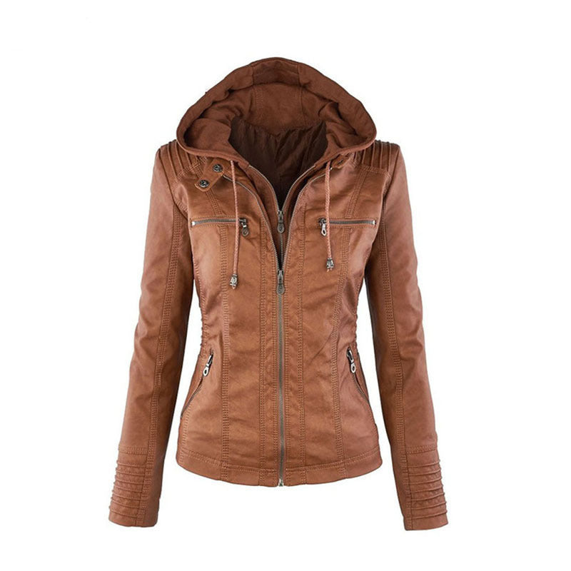 Women's Short Leather Motorcycle Jacket