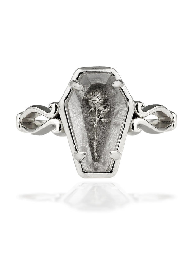 Gothic Open Rose Coffin Ring