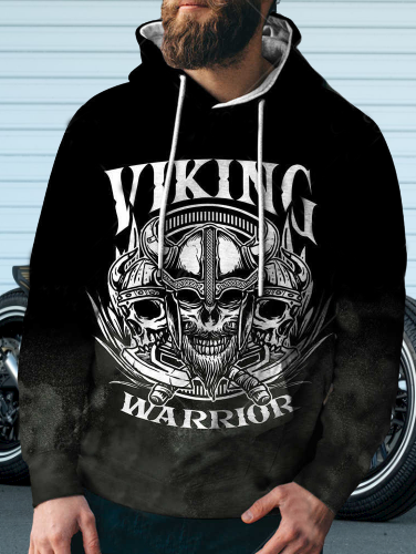 Viking Warrior Skull Printed Men's Hoodie