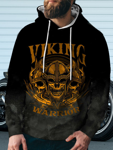 Viking Warrior Skull Printed Men's Hoodie