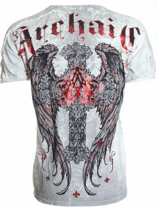 T-shirt vintage imprimé Punk Cross Wings pour hommes 