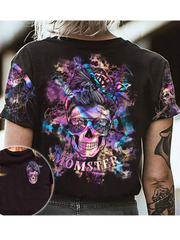 T-Shirt mit Fantasy-Print und buntem Totenkopf 