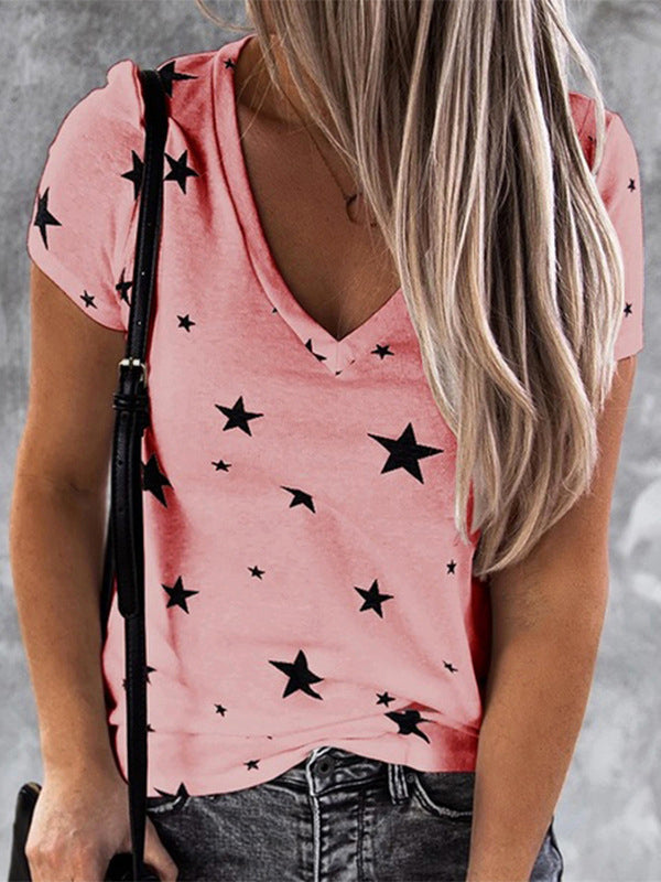 V-neck XINGX Printed Short-Sleeved T-shirt