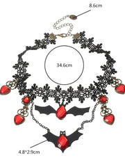 Halloween Lace Jewel Bat Necklace