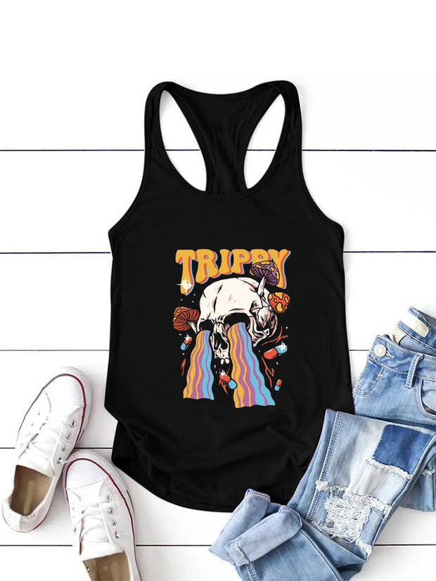 Trippy Skull Rainbow Printed Sexy I-Shaped Vest