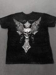 T-Shirt für Herren mit Aufdruck „Geflügelter Totenkopf“ 