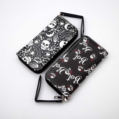 Retro Skull Printed Zipper Wallet