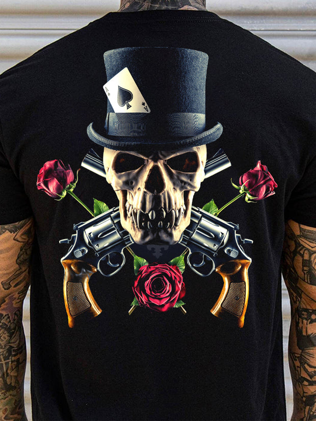 Gun Rose Skull Printed Men's T-Shirt