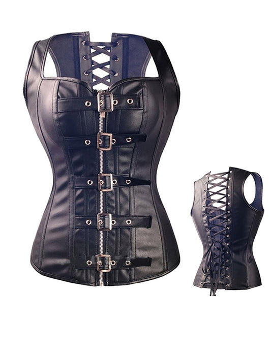 Corset gothique punk en cuir avec boucle à fermeture éclair 