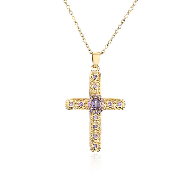 Collier pendentif croix religieuse en zircon 