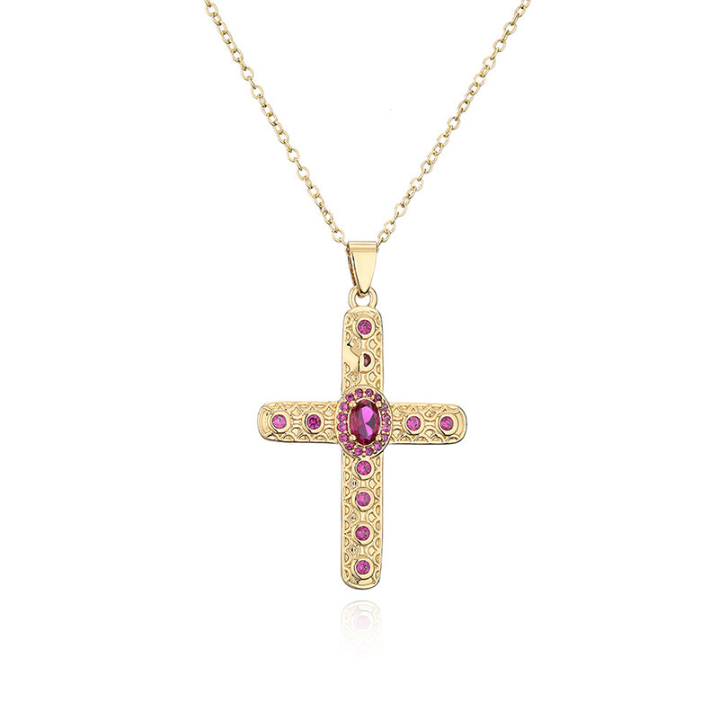 Collier pendentif croix religieuse en zircon 