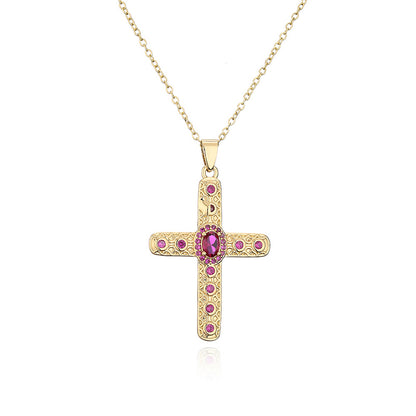 Collier pendentif croix religieuse en zircon 