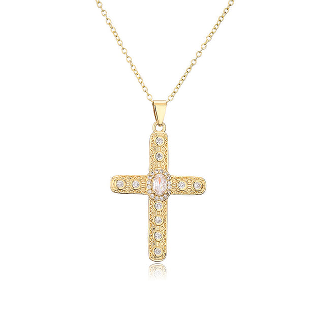 Religious Cross Zircon Pendant Necklace
