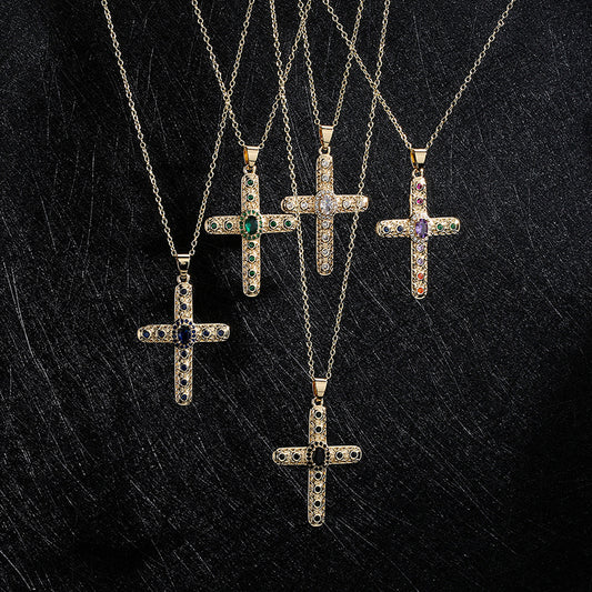 Religious Cross Zircon Pendant Necklace