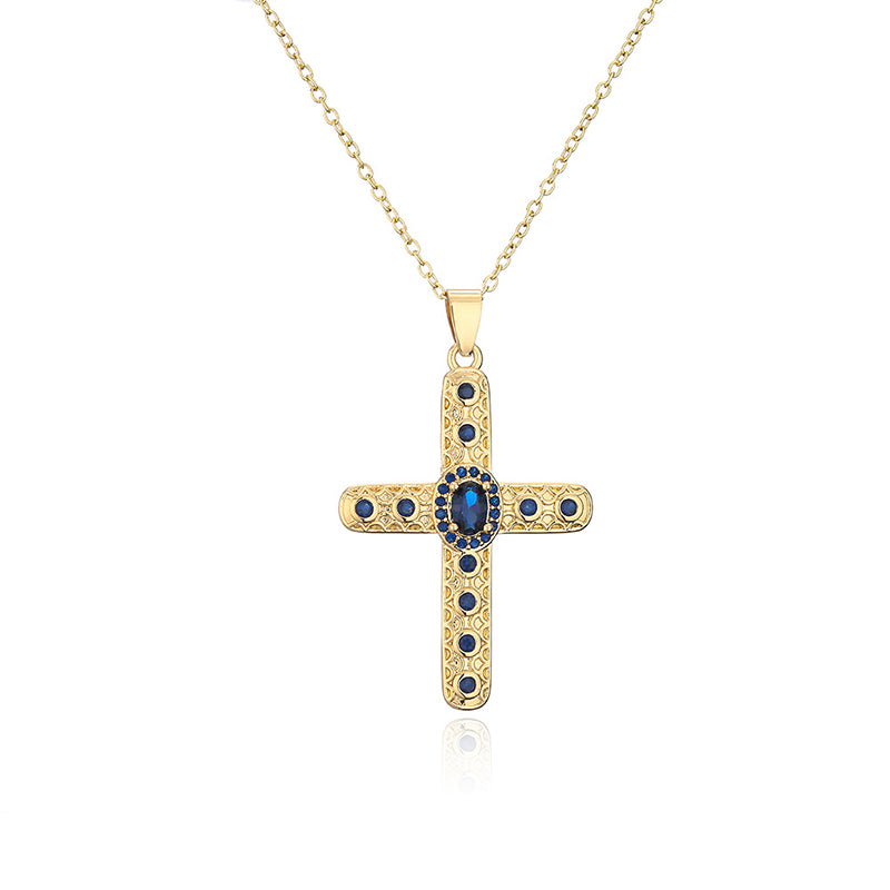 Collier pendentif croix religieuse en zircon 