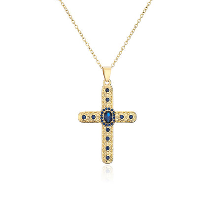 Collier pendentif croix religieuse en zircon 