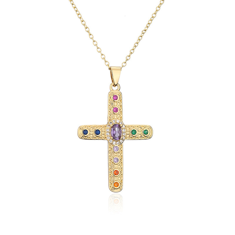 Collier pendentif croix religieuse en zircon 