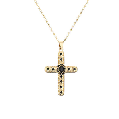 Collier pendentif croix religieuse en zircon 