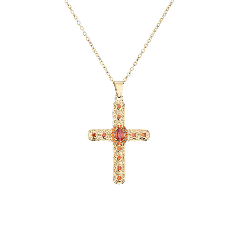 Collier pendentif croix religieuse en zircon 