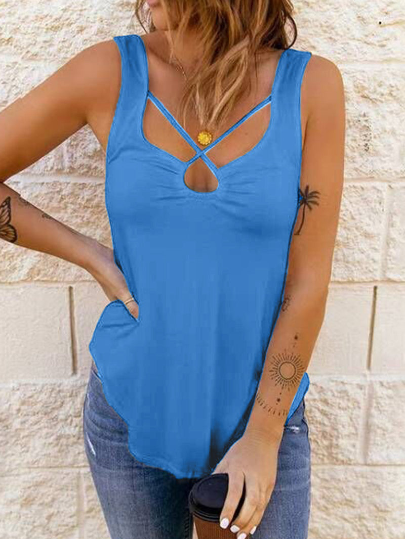 Camisole croisée sexy de couleur unie 