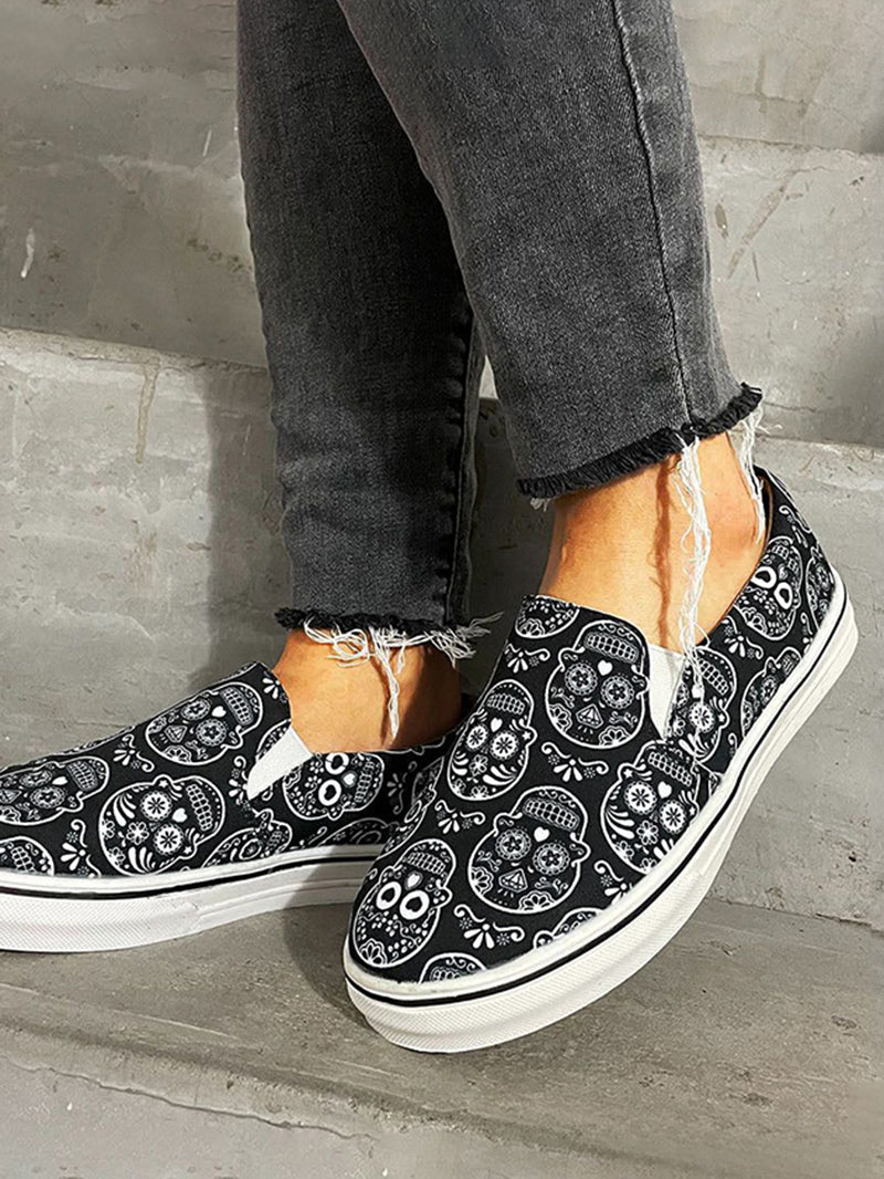 Halloween Skull Printed Canvas Shoes