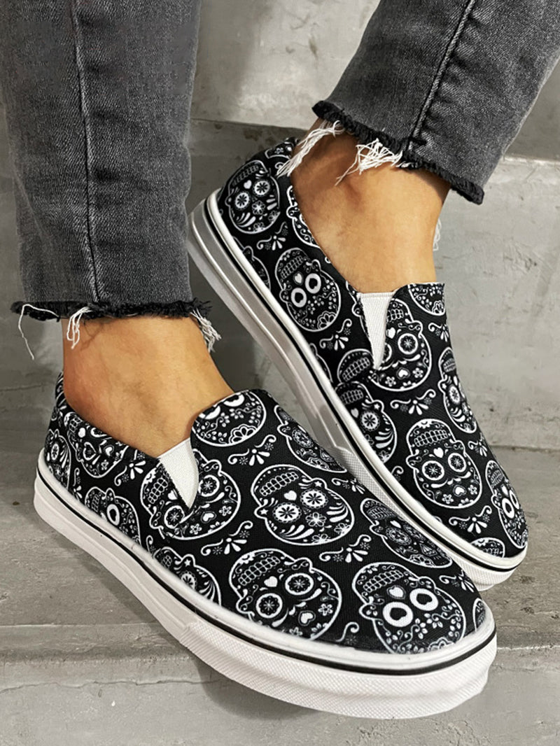 Halloween Skull Printed Canvas Shoes