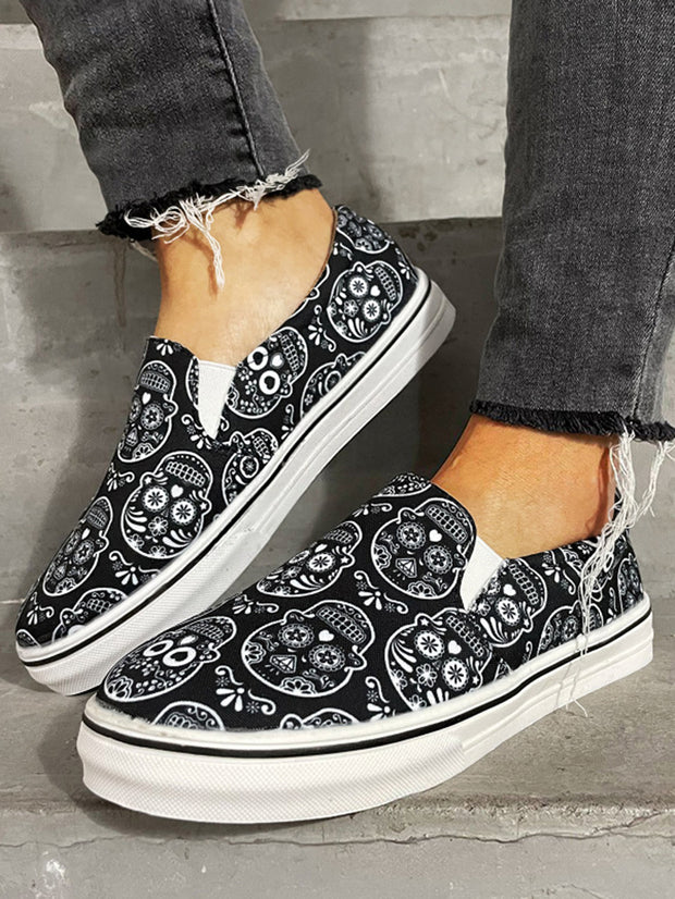 Halloween Skull Printed Canvas Shoes