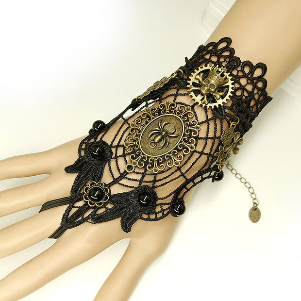 Retro mode persönlichkeit armband spinnennetz schwarze spitze damen handschuhe Halloween 