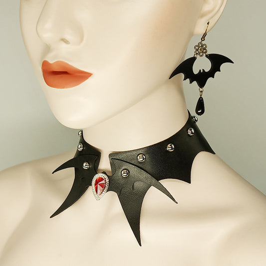 Collier punk en forme de chauve-souris d'Halloween 