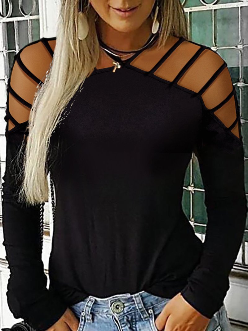 Hollowed-out Long-sleeved Plus Size Sexy T-shirt