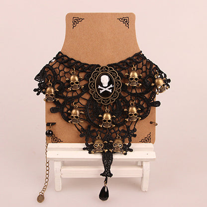 Punk Lace Skull Charms Necklace