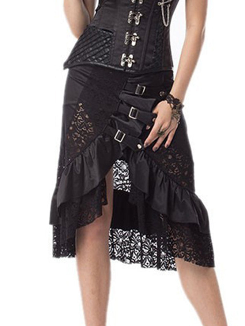 Sexy Punk Lace Patchwork Buckled Skirt