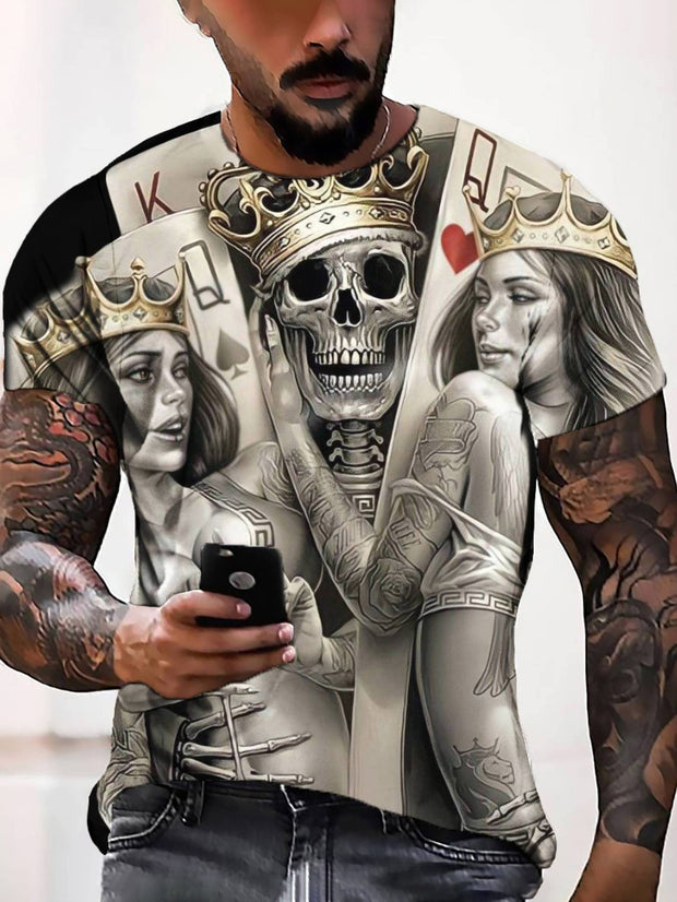 T-shirt avec impression numérique 3D Poker Skull pour hommes 