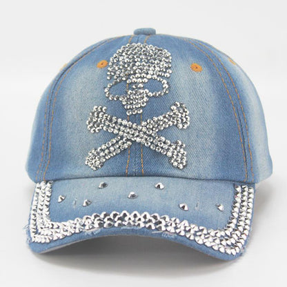 Rhinestone Skull Denim Baseball Cap