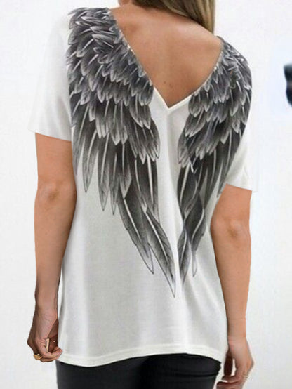 Back Wings Printed V-Neck T-Shirt