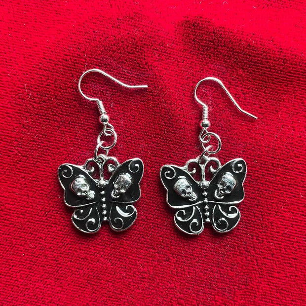 Gothic Retro Totenkopf Schmetterling Ohrringe 