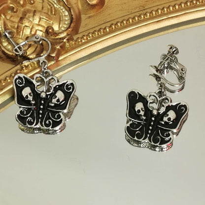 Gothic Retro Totenkopf Schmetterling Ohrringe 