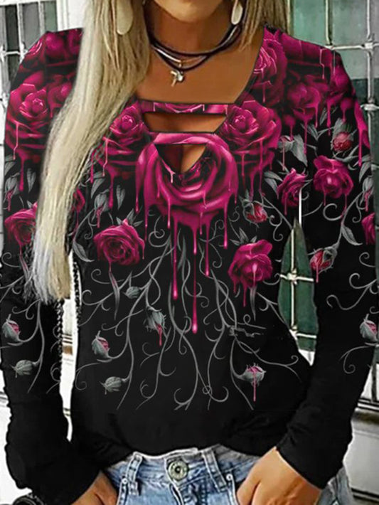 Bleeding Rose Long Sleeve Printed Shirt