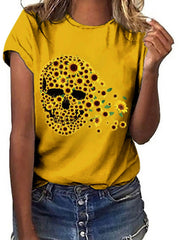 T-shirt imprimé tête de mort tournesol à manches courtes 